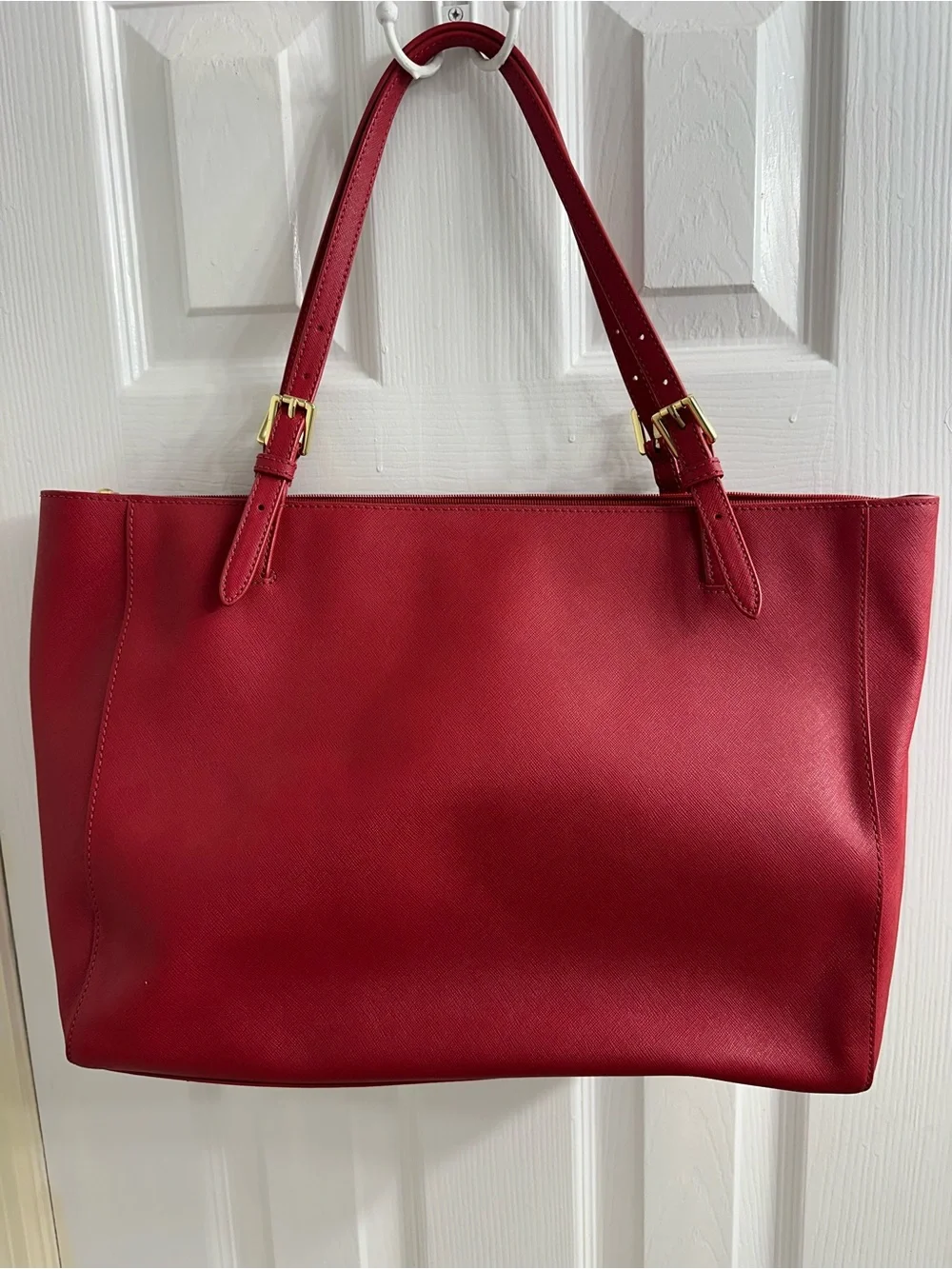 Tory Burch Cherry Red Saffiano Leather Tote